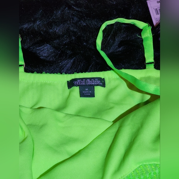 NWT Gorgeous Sparkly Sequined Lime Green Ruched Summer Dress Size M - Picture 6 of 7